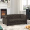 Elegant Rectangular Pet Bed For Small And Medium Dogs, Durable Elevated Dog Sofa Bed, Modern Linen Fabric - Dark Brown - Image 4