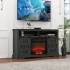 Fireplace TV Stand For Tvs Up To 65", Entertainment Center With 23" Electric Fireplace, Farmhouse TV Stand Industrial Media Console With Sliding Barn Door For Living Room - Dark Gray - Image 5
