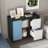 Modern Sideboard Buffet Cabinet With Red Doors And Unique Panel Styling - Black - Image 10