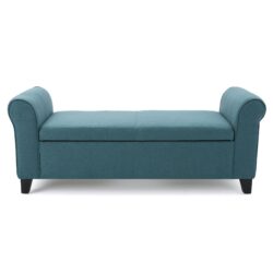 Hayes - Contemporary Armed Storage Bench With Rolled Arms - Teal