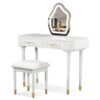 Modern Vanity Table Set With Mirror Touch Screen Lighted Mirror, Dressing Table And Cushioned Stool Set With 2 Large Drawers - White - Image 8