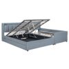 Queen & Twin Long Size Upholstered Platform Bed, Mother & Child Bed With Hydraulic Storage System, Drawer Box, Bedhead Storage Shelf And 2 Pairs Of Sockets & USB Ports - Gray - Image 5