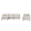 3 Piece Living Room Set Modular L Shaped Sectional Couch Upholstered, 3 Seater Sofa & Armchair & Movable Ottoman 5 Seat - Beige - Image 4