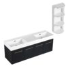 Modern Wall Mounted Bathroom Vanity With Double Resin Sink And Storage Rack - Black Chestnut - Image 12
