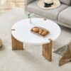 Minimalist Circular Coffee Table With Embedded Leg Design - White / Wood - Image 5