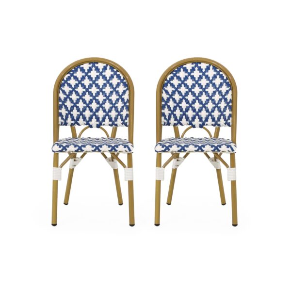 Elegant French Bistro Chair Set With Durable Aluminum Frame And Polyethylene Rattan - White / Navy