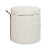 Brandy - Round Upholstered Storage Ottoman With Leather Accent - Flax White - Image 3