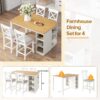 Solid Wood Farmhouse Counter Height Dining Table Set With 3 Tier Storage Shelves, Upholstered Dining Chairs For 4, 5 Piece - White - Image 6