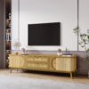 Rattan TV Stand For Tvs Up To 75'', Modern Farmhouse Media Console, Entertainment Center With Legs, TV Cabinet For Living Room, Home Theatre - Natural Wood - Image 25