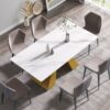 70.87" Modern Artificial Stone White Straight Edge Metal Leg Dining Table - White / Gold - Image 4
