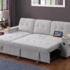 Ashlyn II - Woven Fabric Reversible Sleeper Sectional Sofa With Storage Chaise, Storage Arm, Cup Holder, Charging Ports, Side Pockets, and Pocket Coil Seating - Gray - Image 7