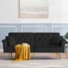 Velvet Tufted Sofa Couch With 2 Pillows And Nailhead Trim - Black - Image 10