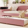 Twin Size Upholstered Daybed With Storage Armrests, Trundle And Latest Integrated Bluetooth Audio System - Pink - Image 13