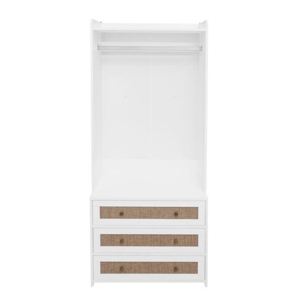Wardrobe With 3 Drawers High Wardrobe Armoire With Rattan For Living Room Organizer - White