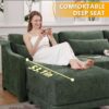 3 Seater Chenille Sofa With Movable Ottomans High Resilience Sponge Easy Installation Wood Base - Green - Image 4