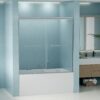 Double Sliding Bathtub Shower Door, Semi Frameless Bypass Tub Door, 1 / 4" 6Mm Tempered Glass With Explosion Proof Film, Adjustable Aluminum Alloy Frame 24D03 T60Bnx - Brushed Nickel - Image 10