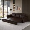 Pull Out Sofa Bed, 3 In 1 Faux Leather Convertible Sleeper Sofa With Nailhead Trim & Rolled Arm Multifunctional Sofa Bed For Living Room - Dark Brown - Image 6