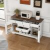 Rustic Farmhouse Kitchen Island With Storage Cabinet, Wood Top Breakfast Bar - White - Image 2