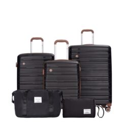5 Piece Set (20"24"28 +A Travel Bag And A Toiletry Bag), Pp Hardshell Carry On Luggage Set With Tsa Lock Carry On Suitcase Luggage Durable Suitcase - Black