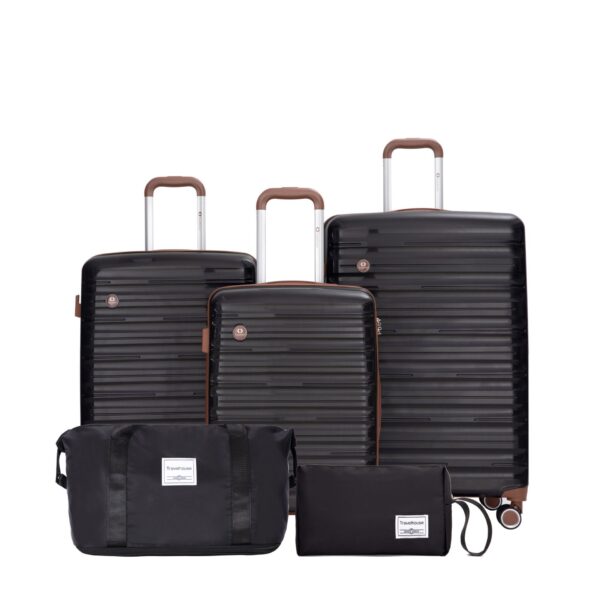 5 Piece Set (20"24"28 +A Travel Bag And A Toiletry Bag), Pp Hardshell Carry On Luggage Set With Tsa Lock Carry On Suitcase Luggage Durable Suitcase - Black