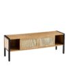 Rattan TV Cabinet With Variable Color Light Strip, Double Sliding Doors For Storage, Adjustable Shelf, Metal Legs, TV Console For Living Room - Natural - Image 9