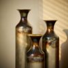 Modern Droplet Shaped Floor Vase Set, Glazed Metal Decorative Vases 3 Piece Home Accent For Living Room - Gold / White - Image 13