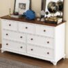 Wooden Captain Seven Drawer Dresser For Bedroom, Living Room, Kids' Room - White / Walnut - Image 9
