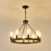 6 Light (No Bulbs) Wagon Wheel Chandelier Farmhouse Modern Small Round Chandelier For Living Room Kitchen Island Foyer Hallway Entryway Bedroom Dining Room Light Fixture Ceiling Hanging - Matte Black - Image 17