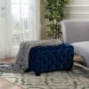 Modern Glam Ottoman With Velvet Upholstery And Button Tufted Design - Navy Blue - Image 2