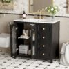 Bathroom Vanity With Two Soft Close Doors, Adjustable Shelves And Three Drawers - Black - Image 4
