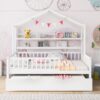 Full Size House Bed With Twin Size Trundle, Kids Bed With Shelf - White - Image 2
