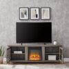 Modern Farmhouse 2 Door Glass Windowpane 70" Fireplace TV Stand For 80" TVs - Gray Wash - Image 6