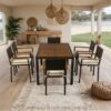 7 Piece Outdoor Patio Wicker Dining Set Patio Wicker Furniture Dining Set With Top - Brown / Cream - Image 4