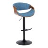 Curvo - Mid-Century Modern Adjustable Barstool With Swivel With Rounded T Footrest (Set of 2) - Black / Walnut / Blue - Image 2