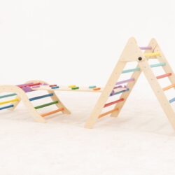 Gardenia - Pikler Triangle Set Montessori Toddler Climbing Toys Indoor, 2 Piece Baby Climbing Gym Indoor Playground - Natural Wood