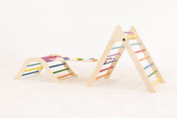 Gardenia - Pikler Triangle Set Montessori Toddler Climbing Toys Indoor, 2 Piece Baby Climbing Gym Indoor Playground - Natural Wood