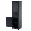Tall Bathroom Storage Cabinet With Glass Doors, Free-Standing, Two Drawers, And Adjustable Shelves, MDF Board, Painted Perfect For Displaying Your Favorite Items - Black - Image 15