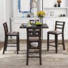 Wooden Counter Height Dining Set With Padded Chairs And Storage Shelving - Espresso - Image 3