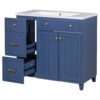 Bathroom Vanity, Transitional Style Bathroom Cabinet With Resin Sink, Single Bathroom Cabinet, With 2 Drawers And 1 Adjustable Storage Shelf, 2 Soft-Close Doors - Navy Blue - Image 11