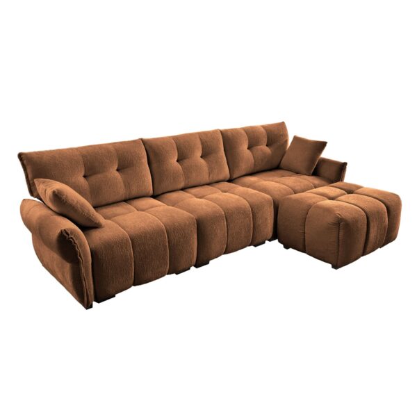 3 Seater Sofa Set With Ottoman And Pillows, Textured, High Resilience Cushions - Burnt Orange