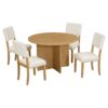 Topmax - 5 Piece Modern Round Dining Table Set Pedestal Kitchen Table Set With 4 Upholstered Dining Chairs For Studio, Apartment, Small Places - Natural - Image 8