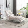 Velvet Chaise Lounge Indoor, Button Tufted Upholstered Chair With Pillow - Beige - Image 8