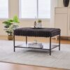 Upholstered Ottoman Coffee Table Foot Rest With Metal Legs And Wooden Storage Shelf - Charcoal - Image 4