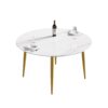Modern Man-Made Stone Round Metal Dining Table - White / Gold - Image 9