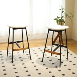 Modern Bar Stools Comfortable & Stylish Counter Height And Bar Height Bar Stools, Soft Upholstered, Backless For Kitchen, Dining Room Bar Chairs (Set of 2) - White