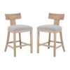 Counter Stools (Set of 2), Upholstered Counter Height Bar Stools With Solid Rubber Wood Frame, Backrest, Footrest, Armless Barstools For Home Bar, Kitchen Counter - Pebble Linen / Natural - Image 5