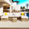 7 Pieces Outdoor Patio Furniture, All-Weather Rattan Sectional Sofa Set With Thick Cushions And Pillows, Freely Combined Conversation Sets For Garden, Backyard, Balcony - Beige - Image 2