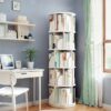 5 Tier Rotating Bookshelf, 360° Spinning Design, Space Saving Storage, For Home And Office - White - Image 4