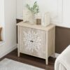 2 Door Carved Storage Cabinet With Adjustable Shelf, Accent Furniture For Living Room, Hallway, Kitchen - Natural - Image 5