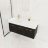 Contemporary 48" Wall Mounted Bathroom Vanity With Resin Sink And Soft Closing Doors And Line - Black Chestnut - Image 4